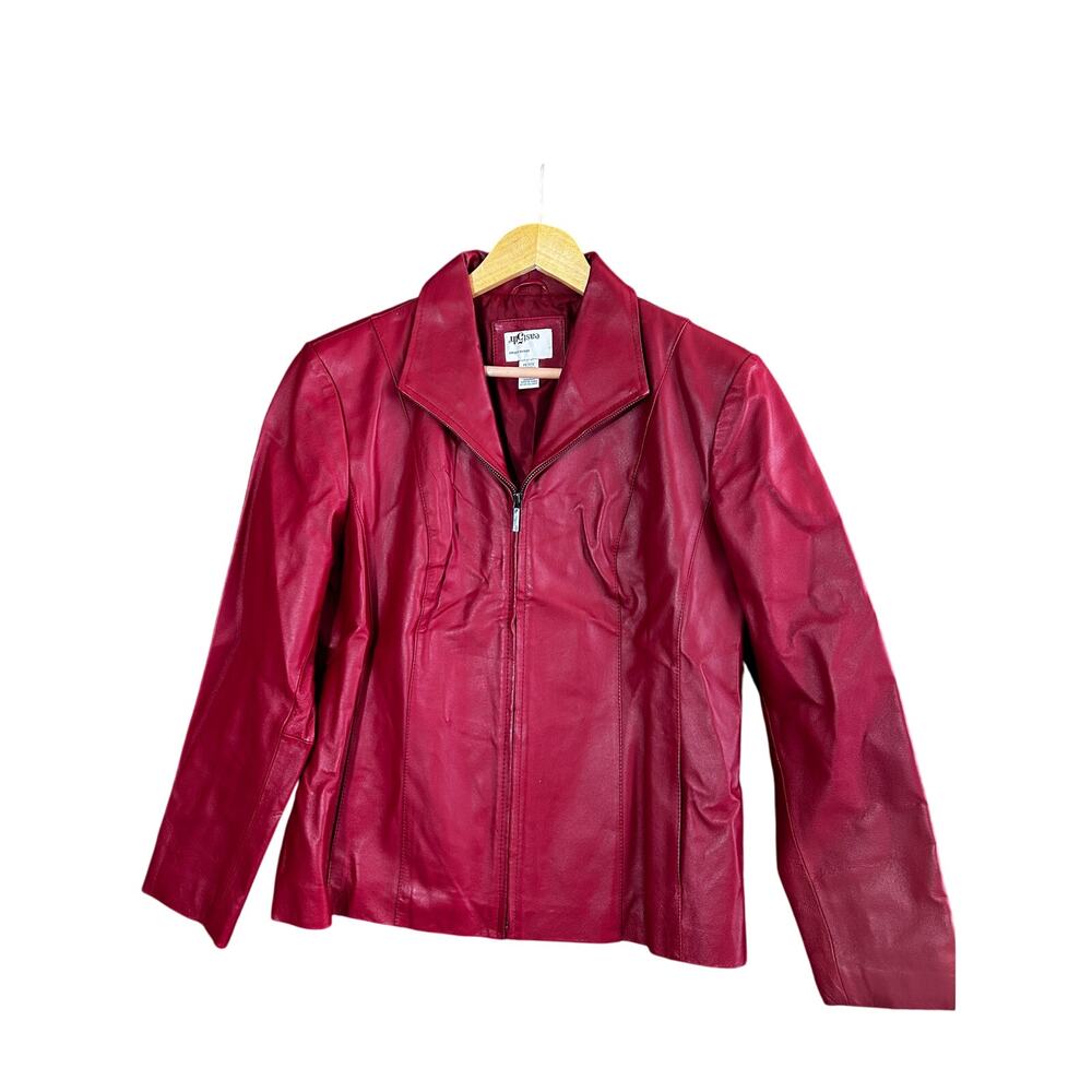 90s Red Leather Zipup Jacket - image 1